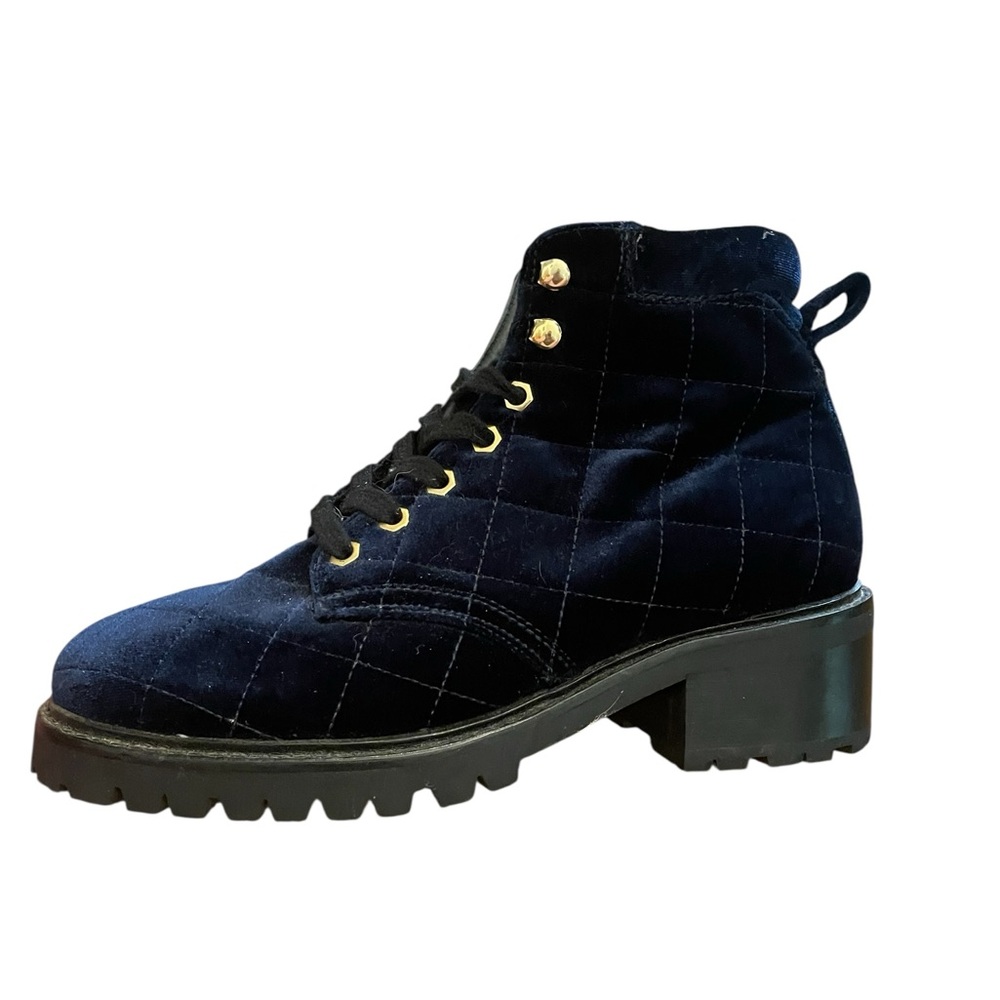 SANDRO Paris Aron Blue Quilted Velvet Combat Hiker Boots - Picture 11 of 15